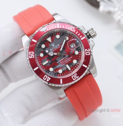 High Quality Copy Rolex Submariner Citizen Camouflage Dial Red Rubber Strap